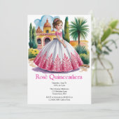 Quinceañera Meisje in roze en witte jurk Kaart (Staand voorkant)