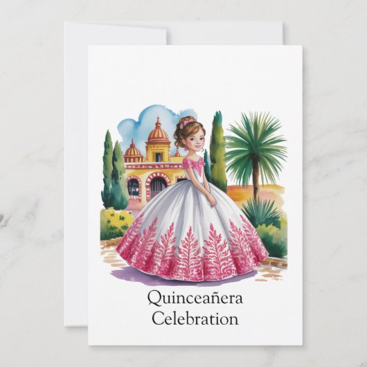 Quinceañera Meisje in roze en witte jurk Kaart (Achterkant)