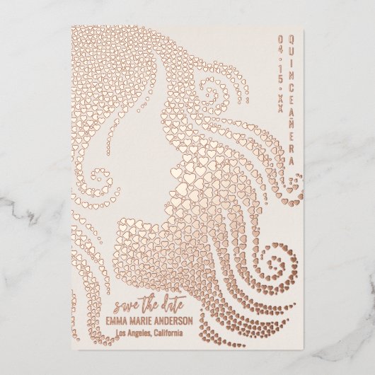 quinceañera meisje silhouet roze Folie harten ivoo Folie Feestdagenkaart (Voorkant)