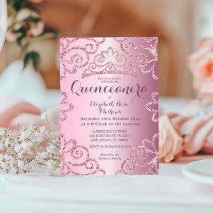 Quinceanera Meisjesachtige Glitter Roze Verjaardag Kaart
