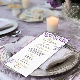Quinceañera Menú de cena de follaje morado español Menu