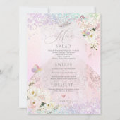 Quinceanera Menu Holographic Mariposa Blush Pink Kaart (Achterkant)