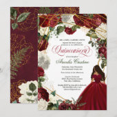 Quinceanera met elegante gans- en bruinbloemalen kaart (Voorkant / Achterkant)