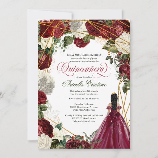 Quinceanera met elegante gans- en bruinbloemalen kaart (Voorkant)