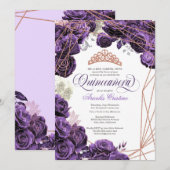 Quinceañera met Regal Paars en Roos Gold Tiara Kaart (Voorkant / Achterkant)