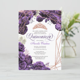 Quinceañera met Regal Paars en Roos Gold Tiara Kaart