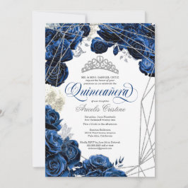 Quinceañera met Royal Navy Blue Rozen en Tiara Kaart