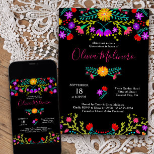 Quinceanera Mexicaans Feest Kleurrijke Bloemen Zwa Kaart