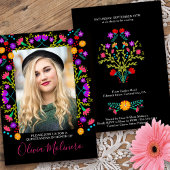 Quinceanera Mexicaanse Fiesta Bloemen Zwart Foto Kaart