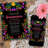 Quinceanera Mexicaanse Fiesta Bloemen Zwart Foto Kaart