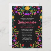 Quinceanera Mexicaanse Fiesta Bloemen Zwart Foto Kaart (Voorkant)