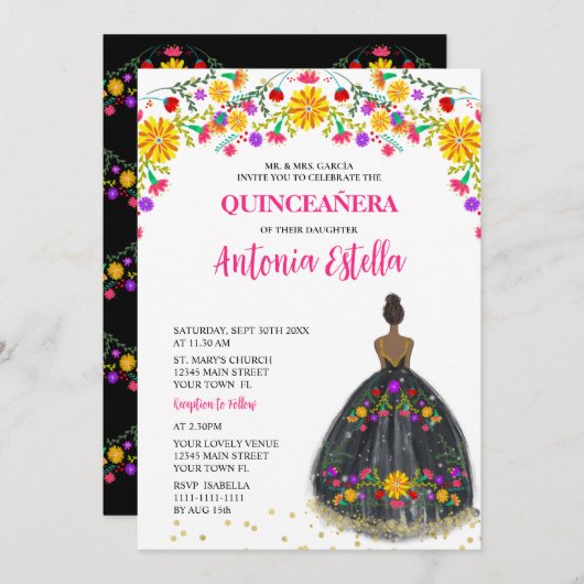 Quinceanera Mexicaanse Fiesta Prinses Jurk Kaart (Voorkant / Achterkant)