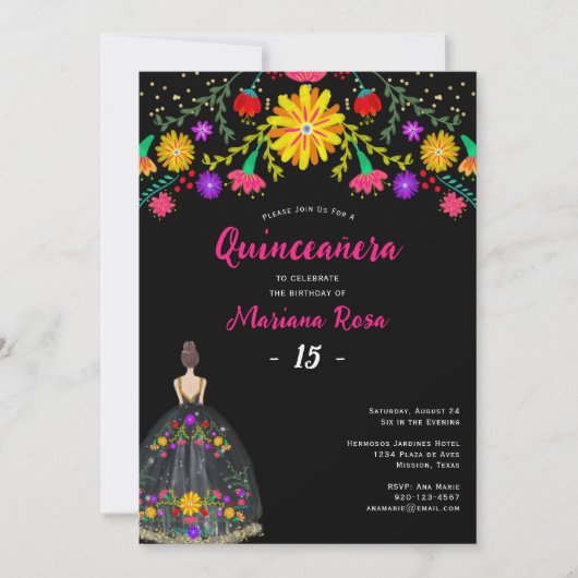 Quinceanera Mexican Fiesta Floral Birthday Kaart (Voorkant)