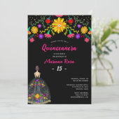 Quinceanera Mexican Fiesta Floral Birthday Kaart (Staand voorkant)