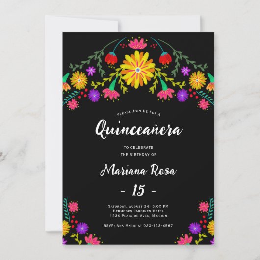 Quinceanera Mexican Fiesta Floral Birthday Kaart (Voorkant)