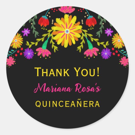 Quinceanera Mexican Fiesta Floral Birthday Ronde Sticker (Voorkant)
