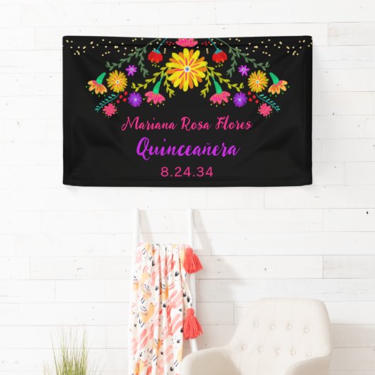 Quinceanera Mexican Fiesta Floral Birthday Spandoek (Insitu)