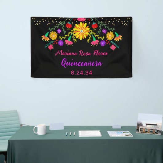 Quinceanera Mexican Fiesta Floral Birthday Spandoek (Beurs)