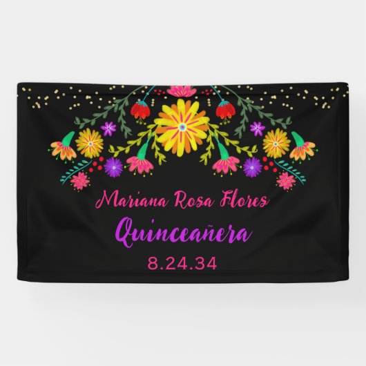 Quinceanera Mexican Fiesta Floral Birthday Spandoek (Horizontaal)