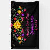 Quinceanera Mexican Fiesta Floral Birthday Spandoek (Verticaal)