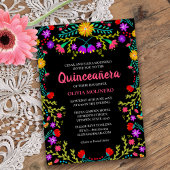 Quinceanera Mexican Fiesta Floral Black Birthday Kaart