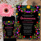Quinceanera Mexican Fiesta Floral Black Birthday Kaart