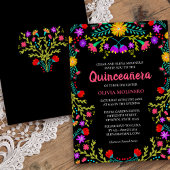 Quinceanera Mexican Fiesta Floral Black Birthday Kaart
