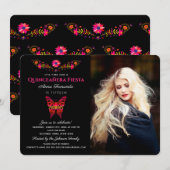 Quinceañera Mexican Fiesta Floral Invitation Kaart (Voorkant / Achterkant)