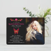 Quinceañera Mexican Fiesta Floral Invitation Kaart (Staand voorkant)