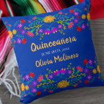 Quinceanera Mexican Fiesta Flowers Blue Kussen<br><div class="desc">Quinceañera kussen met Mexicaanse fistelbloemen - of het is vrij om je aan te passen als een mooi cadeau om elke gelegenheid te vieren. Deze kleurrijke en levendige Quinceanera-kussen hebben Mexicaanse folkbloemen in roze paars geel rood blauw en groen. De sjabloon is klaar voor u om u te personaliseren, met...</div>