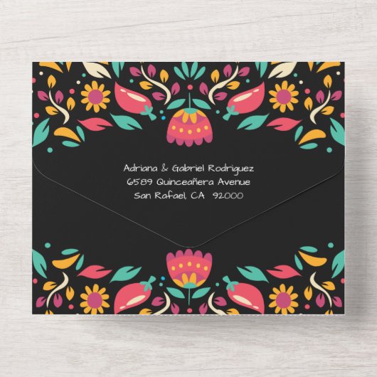 Quinceañera mexican fista florood all in one uitnodiging (Achterkant)