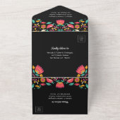 Quinceañera mexican fista moderne florale rode roo all in one uitnodiging (Buitenkant)