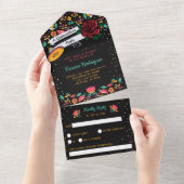 Quinceañera mexican fista moderne florale rode roo all in one uitnodiging (Afscheurbaar)