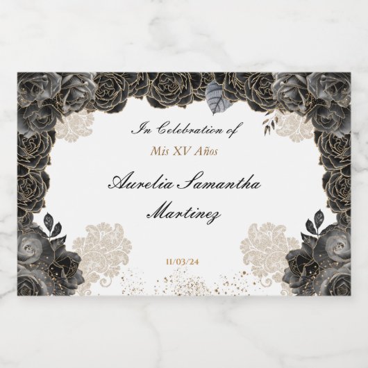 Quinceañera Mini Liquor Fles Zwart en Goud Likeurfles Etiket (Enkel label)