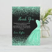 Quinceanera Mint Green Dress Faux Glitter Bedankkaart (Staand voorkant)