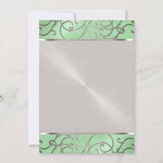 Quinceanera Mint Green en Silver Filigree Swirls Kaart (Achterkant)