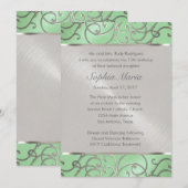 Quinceanera Mint Green en Silver Filigree Swirls Kaart (Voorkant / Achterkant)