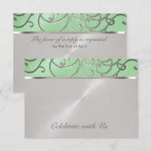 Quinceanera Mint Green en Silver Filigree Swirls Kaart