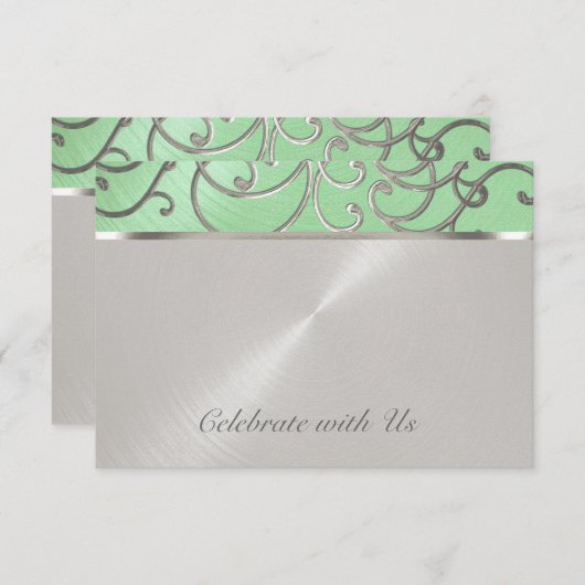 Quinceanera Mint Green en Silver Filigree Swirls Kaart (Voorkant / Achterkant)