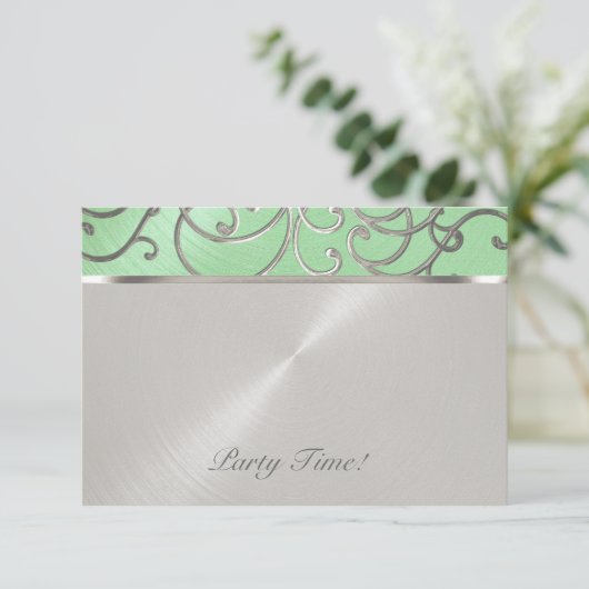 Quinceanera Mint Green en Silver Filigree Swirls Kaart (Staand voorkant)
