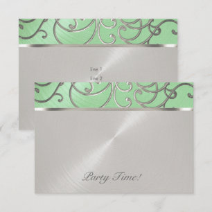 Quinceanera Mint Green en Silver Filigree Swirls Kaart