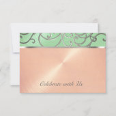 Quinceanera Mint Green Peach Silver Filigree Swirl Kaart (Voorkant)