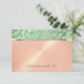 Quinceanera Mint Green Peach Silver Filigree Swirl Kaart (Staand voorkant)