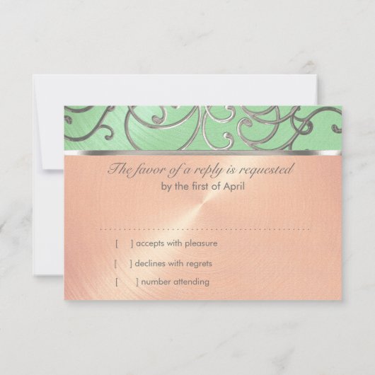 Quinceanera Mint Green Peach Silver Filigree Swirl Kaart (Achterkant)