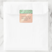 Quinceanera Mint Green Peach Silver Filigree Swirl Vierkante Sticker (Tas)