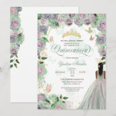 Quinceanera Mint Green Rozen Elegant Butterflies I Kaart (Voorkant / Achterkant)