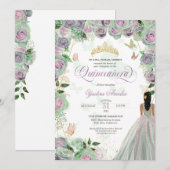 Quinceanera Mint Green Rozen Elegant Butterflies Kaart (Voorkant / Achterkant)