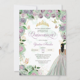 Quinceanera Mint Green Rozen Elegant Butterflies Kaart