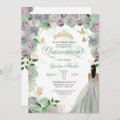 Quinceanera Mint Green Rozen Elegant Butterfly Inv Kaart (Voorkant / Achterkant)
