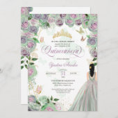 Quinceanera Mint Green Rozen Elegant Butterfly Inv Kaart (Voorkant / Achterkant)